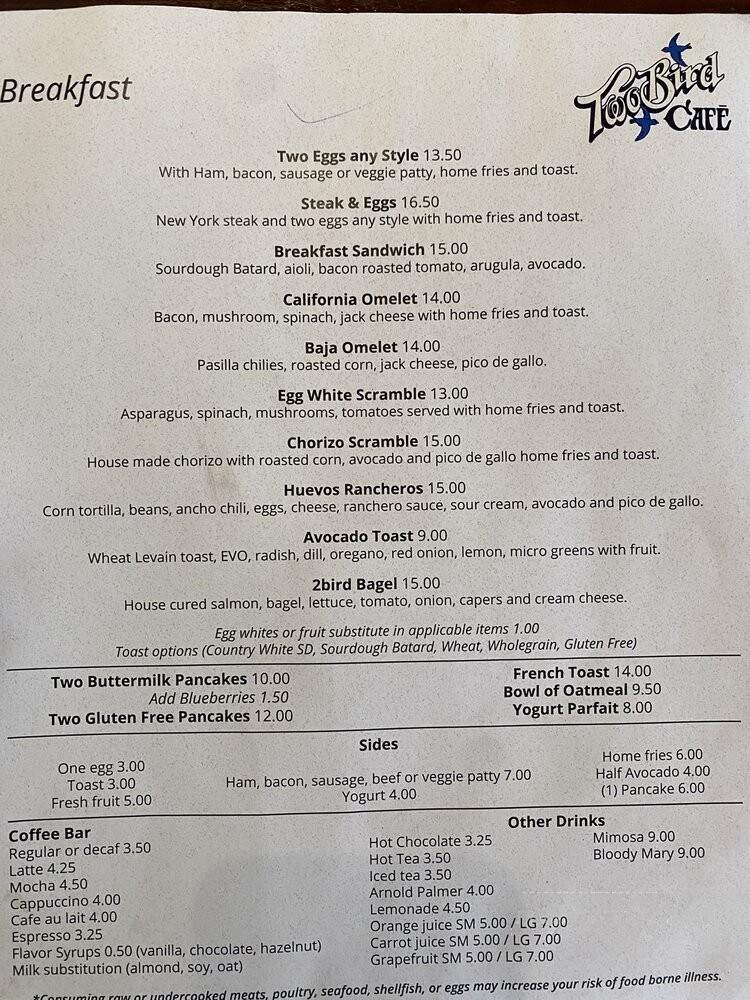 Two Bird Cafe At The Valley - San Geronimo, CA menu_pic