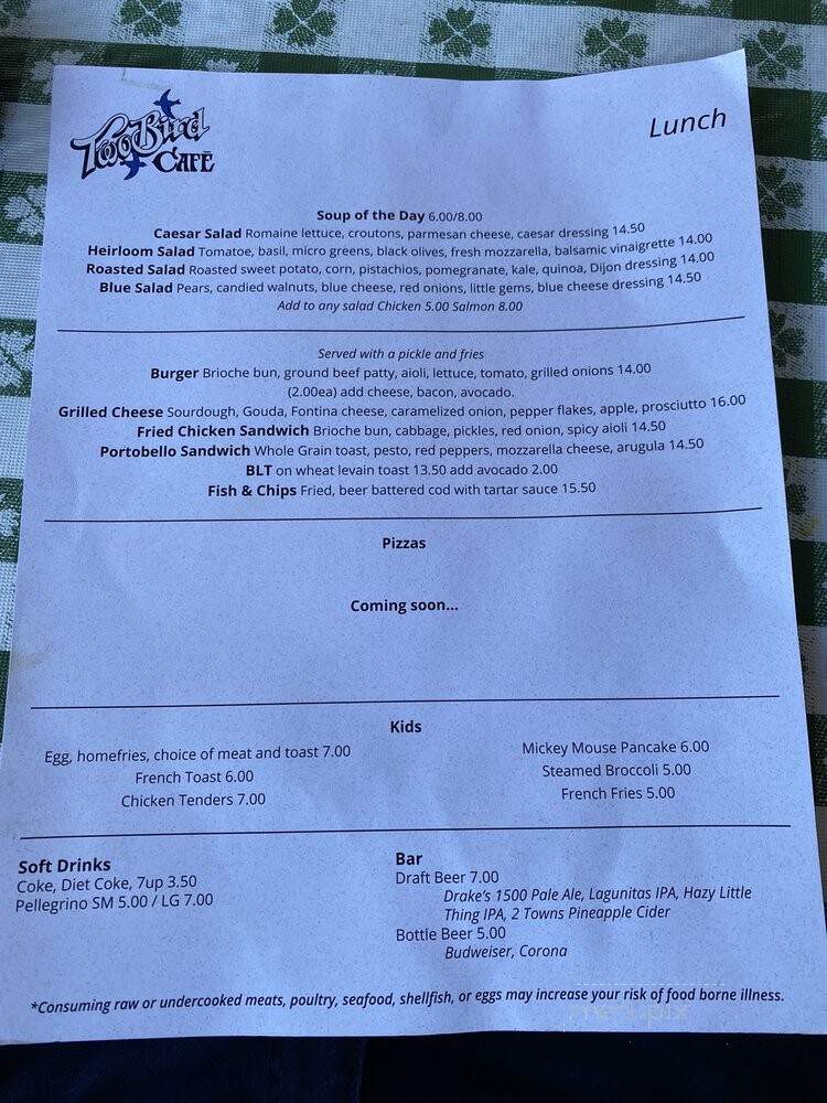 Two Bird Cafe At The Vly Inn - San Geronimo, CA menu_pic