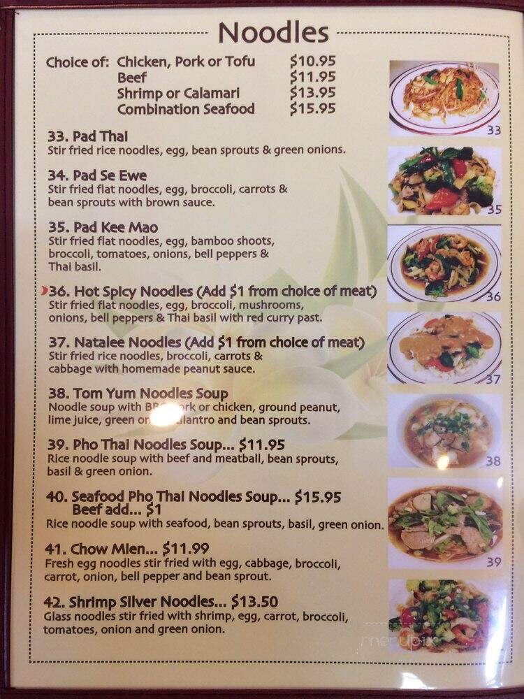 Natalee Thai Cuisine - Yreka, CA menu_pic