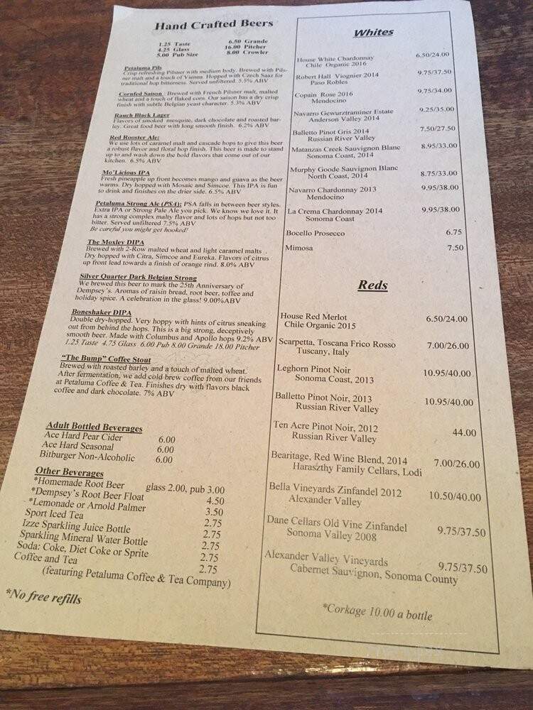 Dempsey's Restaurant & Brewery - Petaluma, CA menu_pic