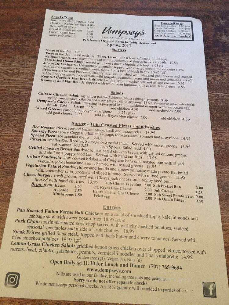 Dempsey's Restaurant & Brewery - Petaluma, CA menu_pic