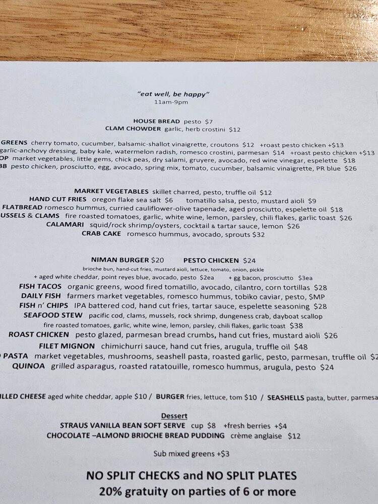 Parkside Cafe - Stinson Beach, CA menu_pic