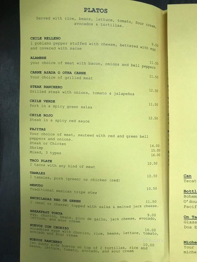 Taqueria Los Potrillos - Petaluma, CA menu_pic