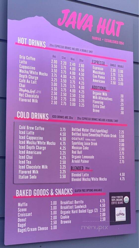 Java Hut - Fairfax, CA menu_pic