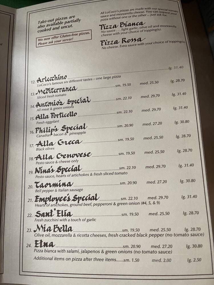 Lo Coco's Pizzeria - San Rafael, CA menu_pic