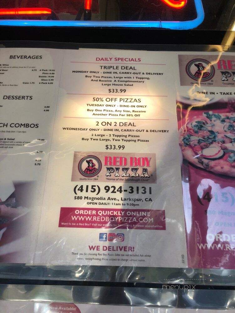 Red Boy Pizza - Larkspur, CA menu_pic