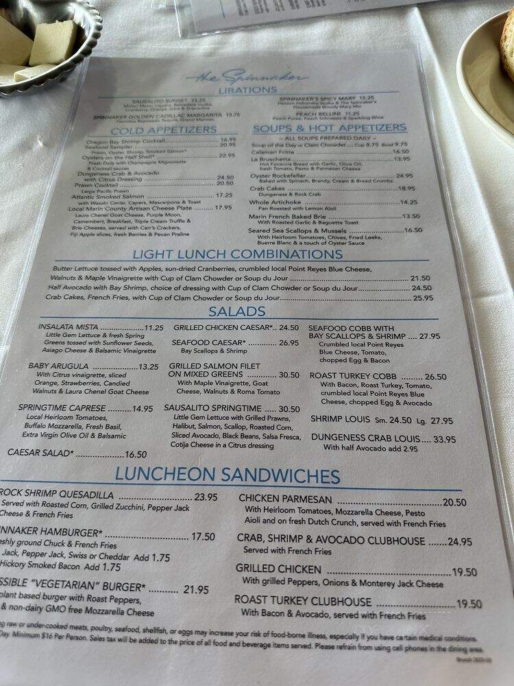 Spinnaker Restaurant - Sausalito, CA menu_pic
