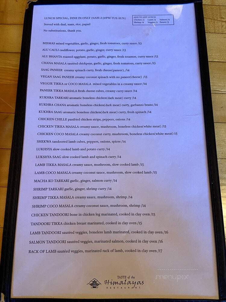 Taste Of Himalaya - Sonoma, CA menu_pic