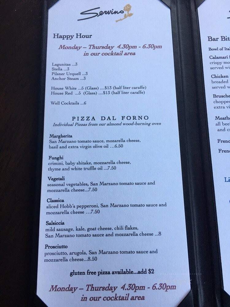 Servino Ristorante - Belvedere Tiburon, CA menu_pic