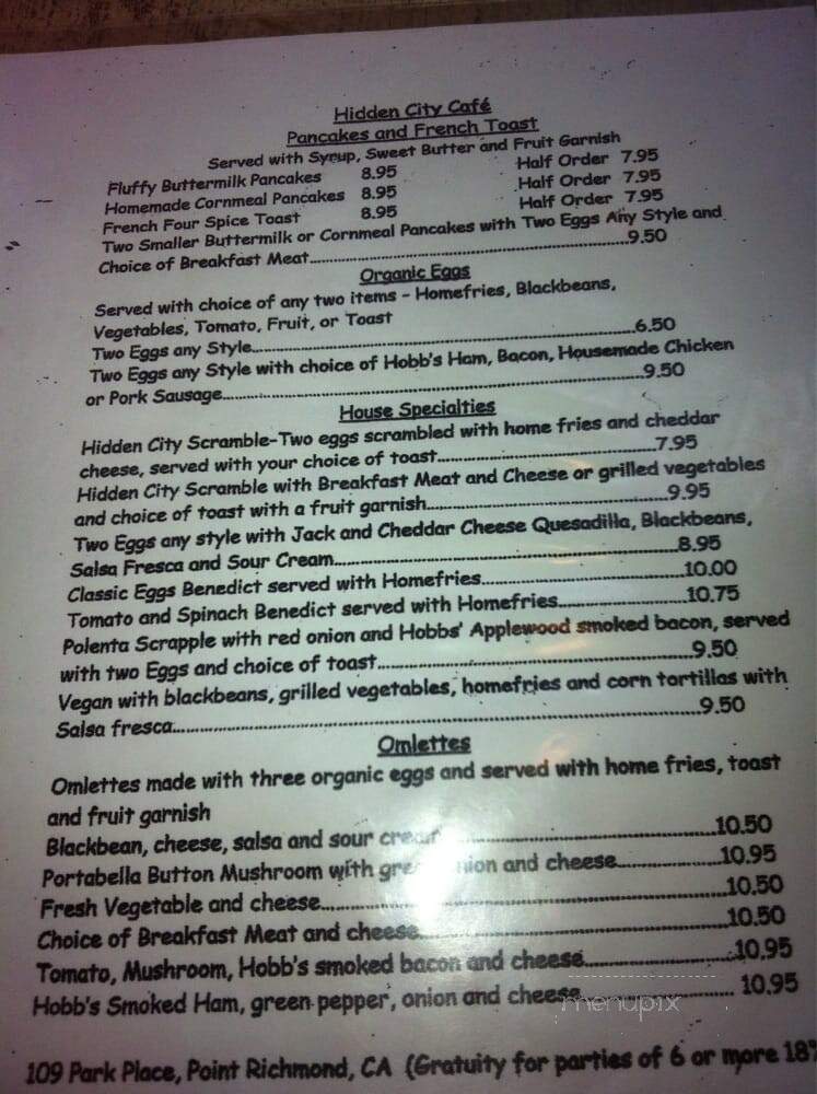 Hidden City Cafe - Richmond, CA menu_pic