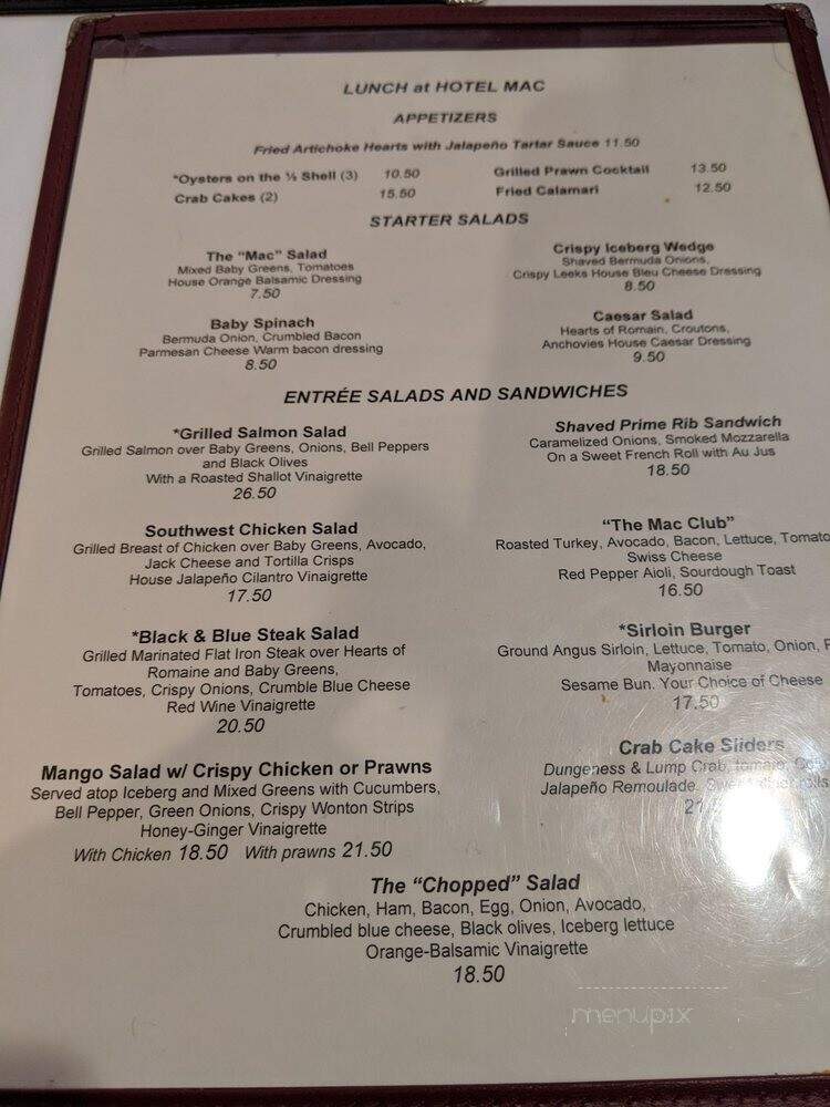 Hotel Mac Restaurant - Richmond, CA menu_pic