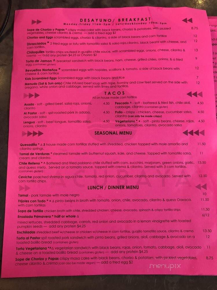 Tacubaya - Berkeley, CA menu_pic