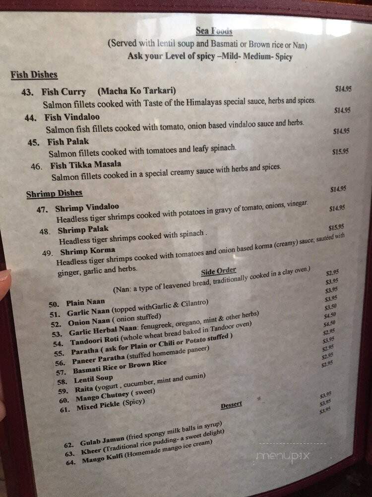 Taste Of The Himalayas - Berkeley, CA menu_pic