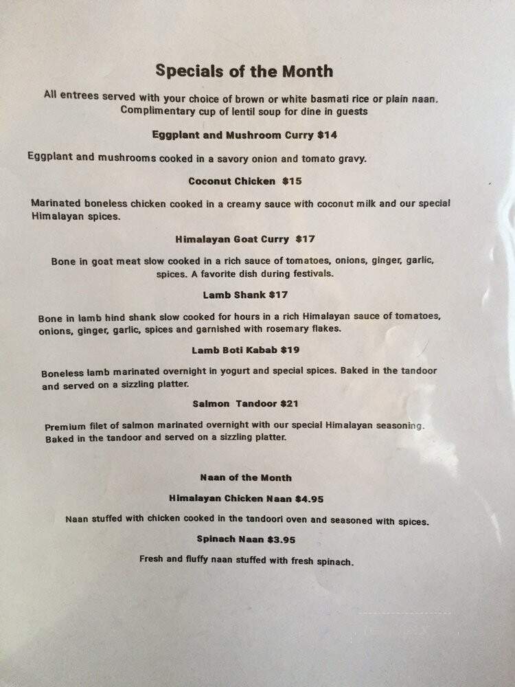 Taste Of The Himalayas - Berkeley, CA menu_pic