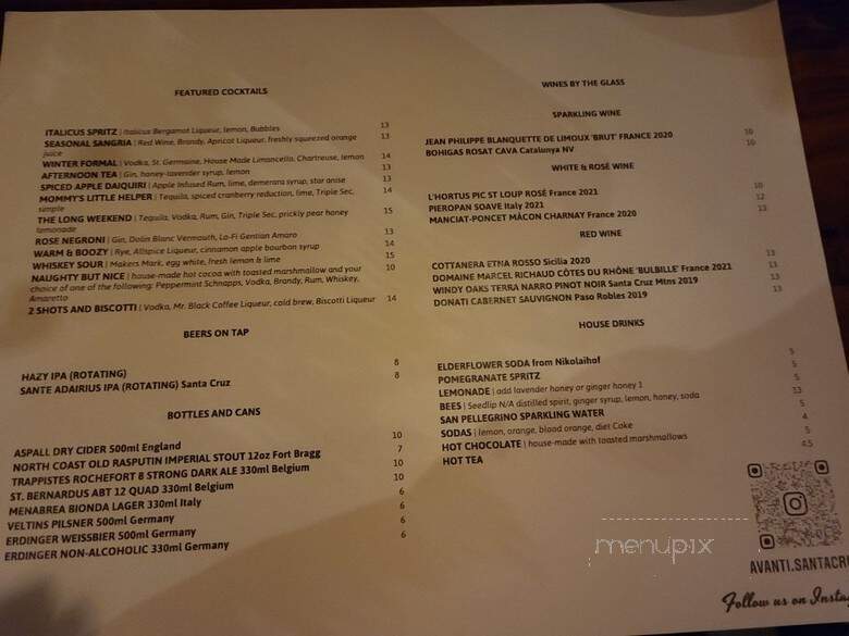 Ristorante Avanti - Santa Cruz, CA menu_pic