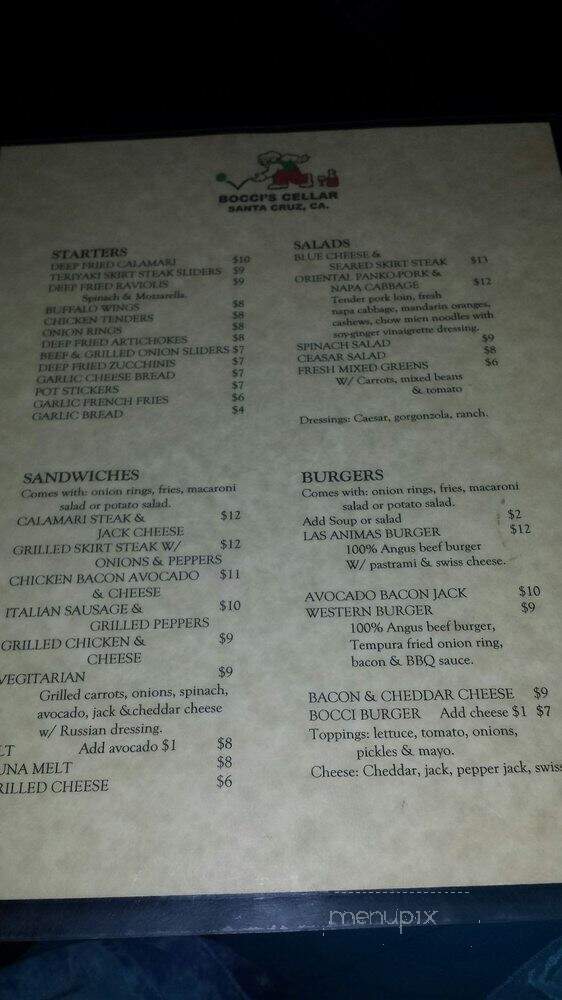 Bocci's Cellar - Santa Cruz, CA menu_pic