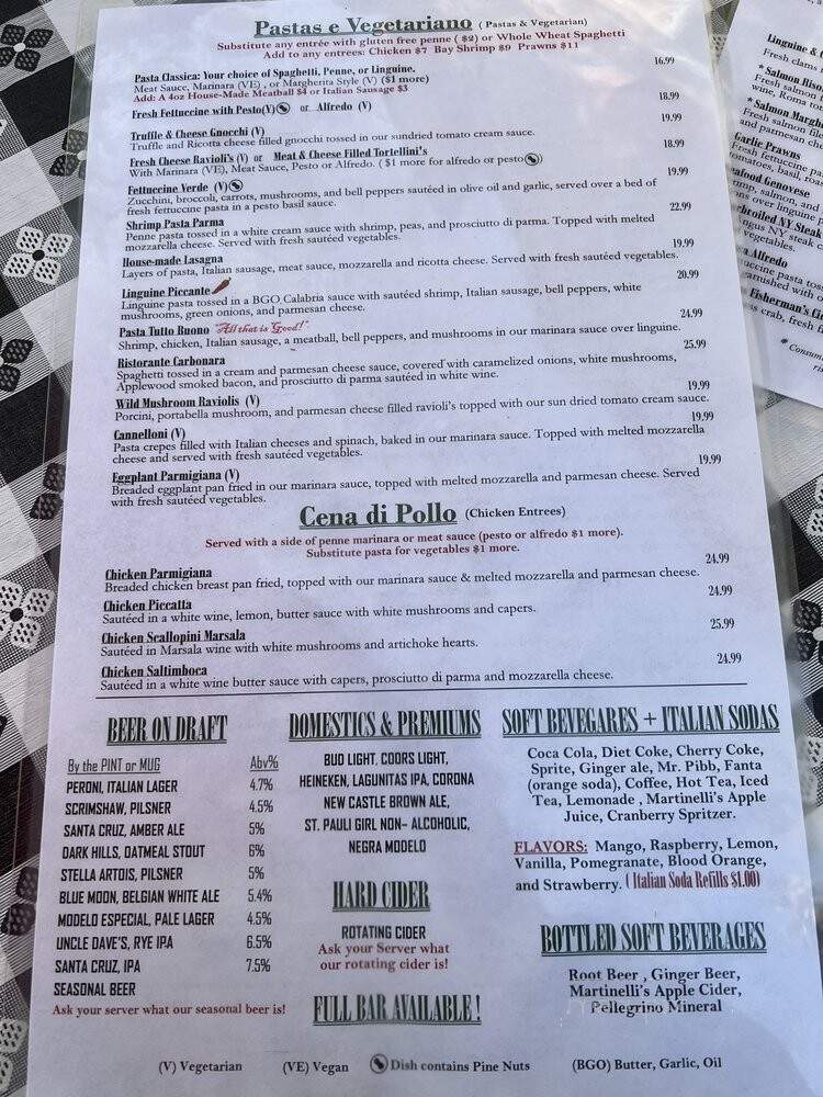 Ristorante Italiano - Santa Cruz, CA menu_pic