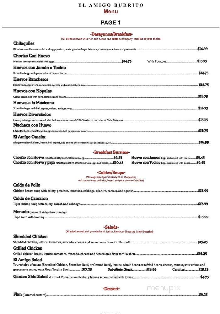 El Amigo Burrito - Santa Clara, CA menu_pic