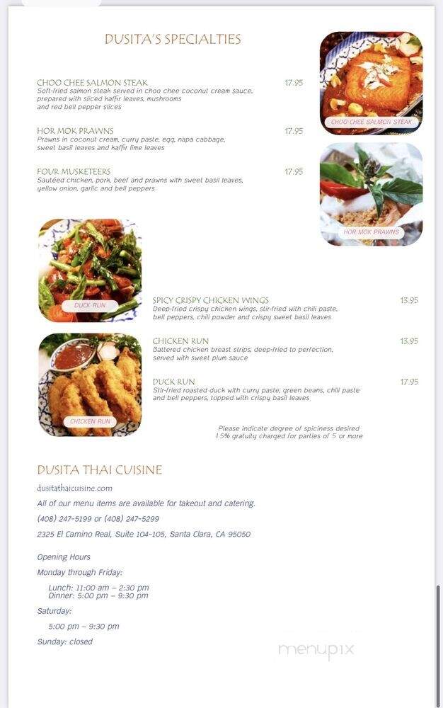 Dusita Thai Cuisine - Santa Clara, CA menu_pic