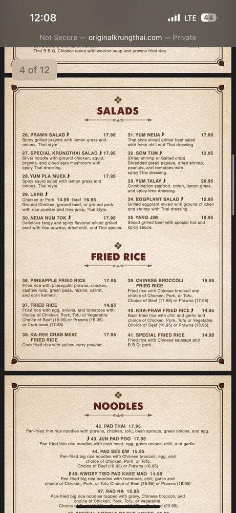 Krung Thai Restaurant - San Jose, CA menu_pic