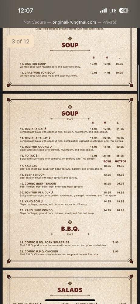 Krung Thai Restaurant - San Jose, CA menu_pic