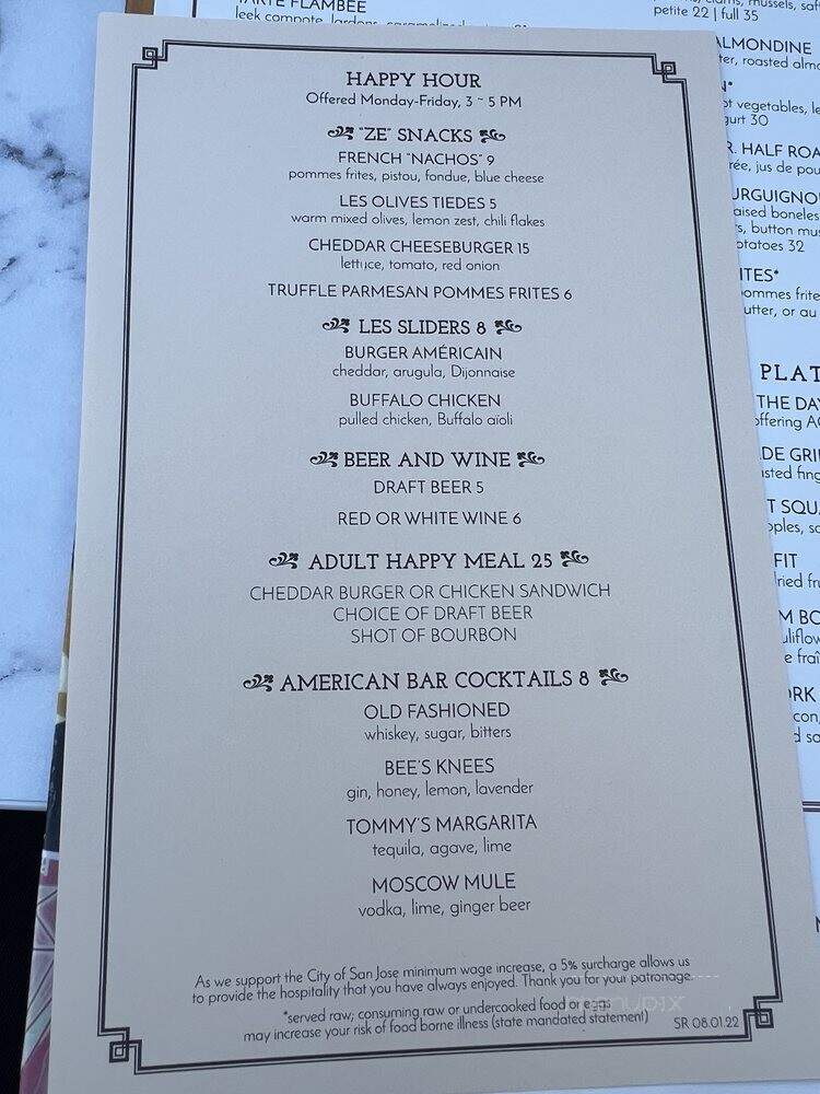 Left Bank Restaurant - San Jose, CA menu_pic