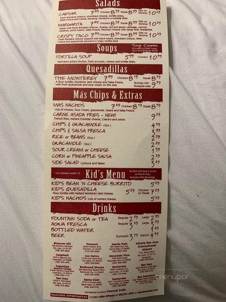 Una Mas - San Jose, CA menu_pic