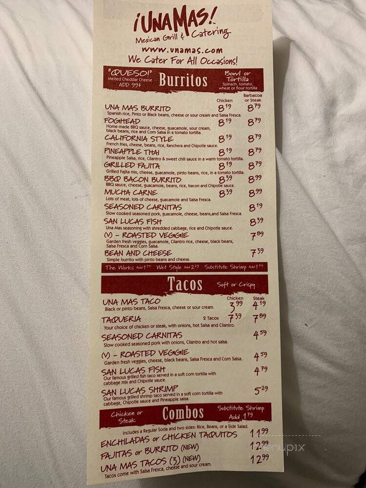 Una Mas - San Jose, CA menu_pic