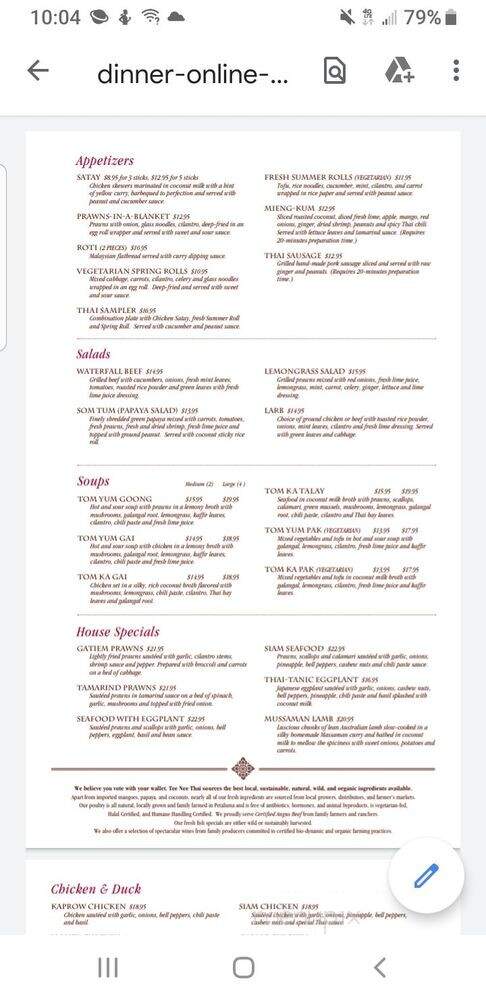 Tee Nee Thai Cuisine - San Jose, CA menu_pic