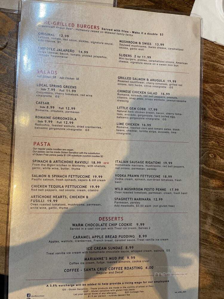 Willow Street Wood-Fired Pizza - San Jose, CA menu_pic