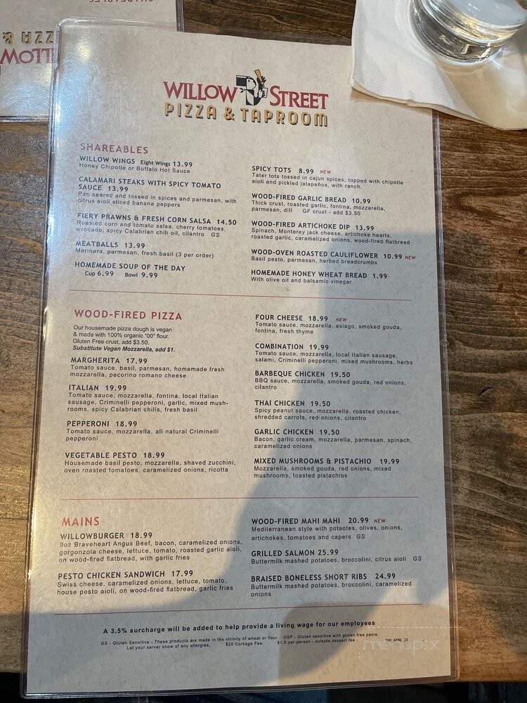 Willow Street Wood-Fired Pizza - San Jose, CA menu_pic