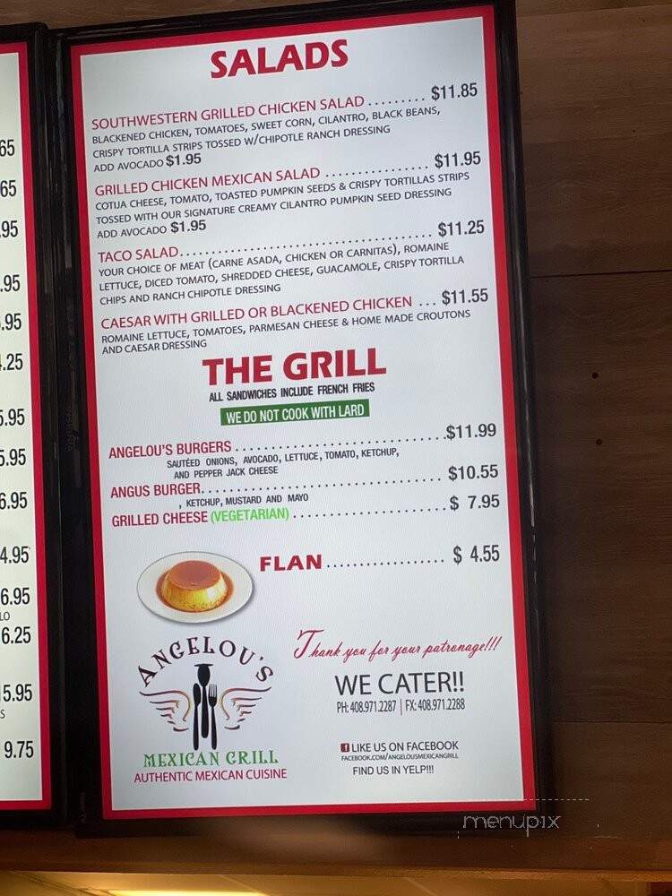 Angelous Cafe & Grill - San Jose, CA menu_pic