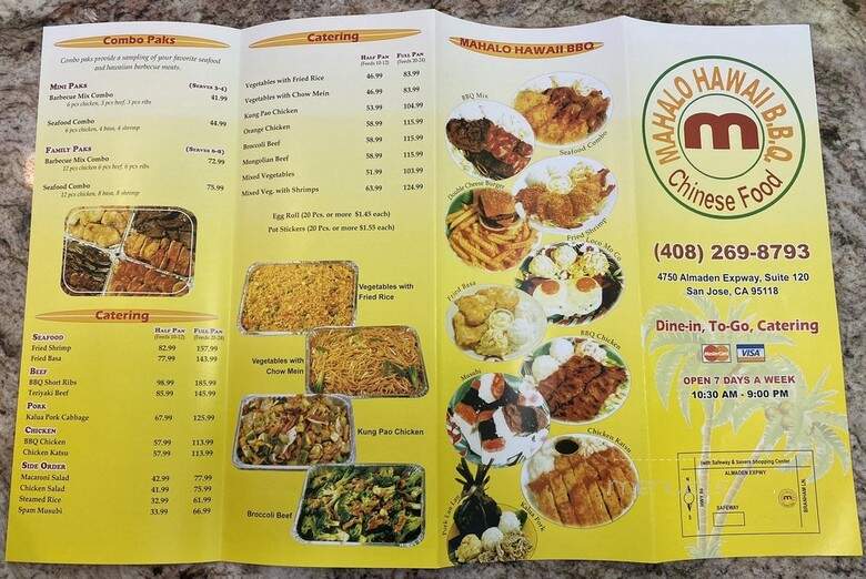 Mahalo Hawaii BBQ - San Jose, CA menu_pic