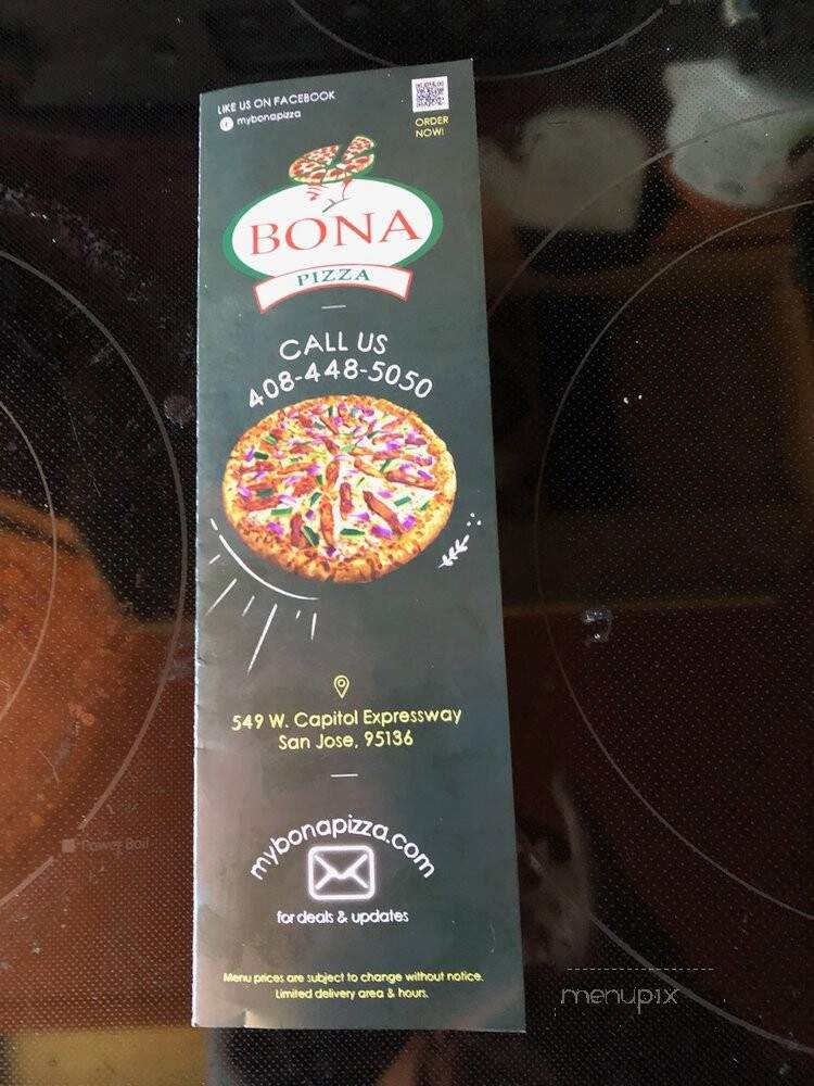Bona Pizza - San Jose, CA menu_pic
