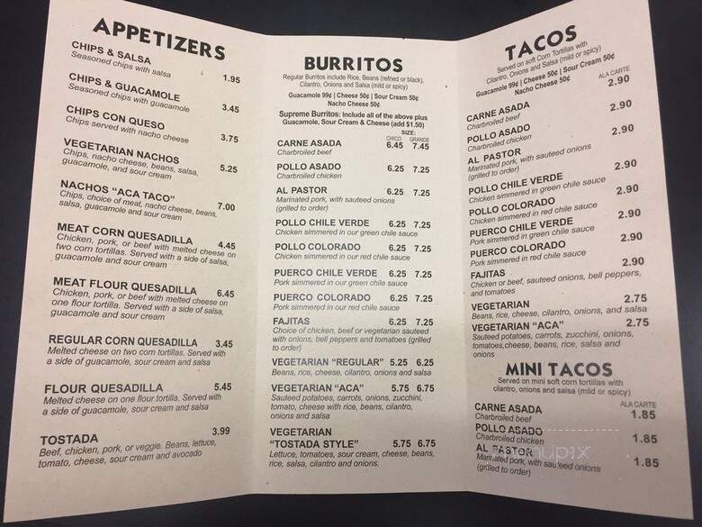 Aca Taco North - Chico, CA menu_pic