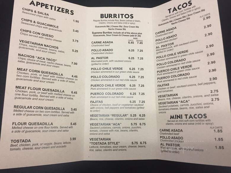 Aca Taco North - Chico, CA menu_pic