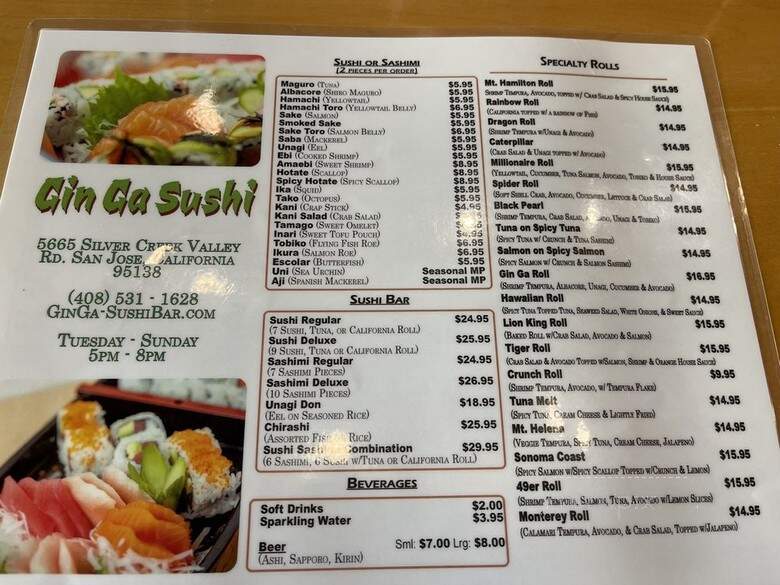 Gin Ga Sushi - San Jose, CA menu_pic