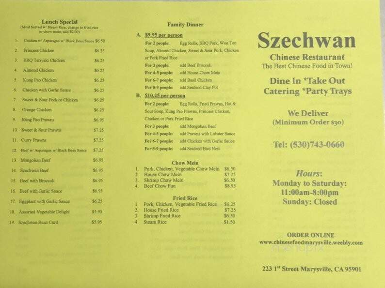 Szechwan Restaurant - Marysville, CA menu_pic