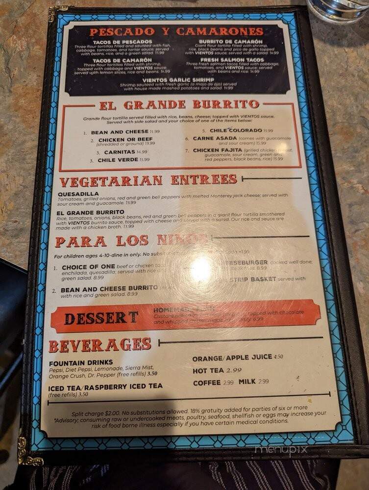 Vientos Mexican Grill - Sacramento, CA menu_pic