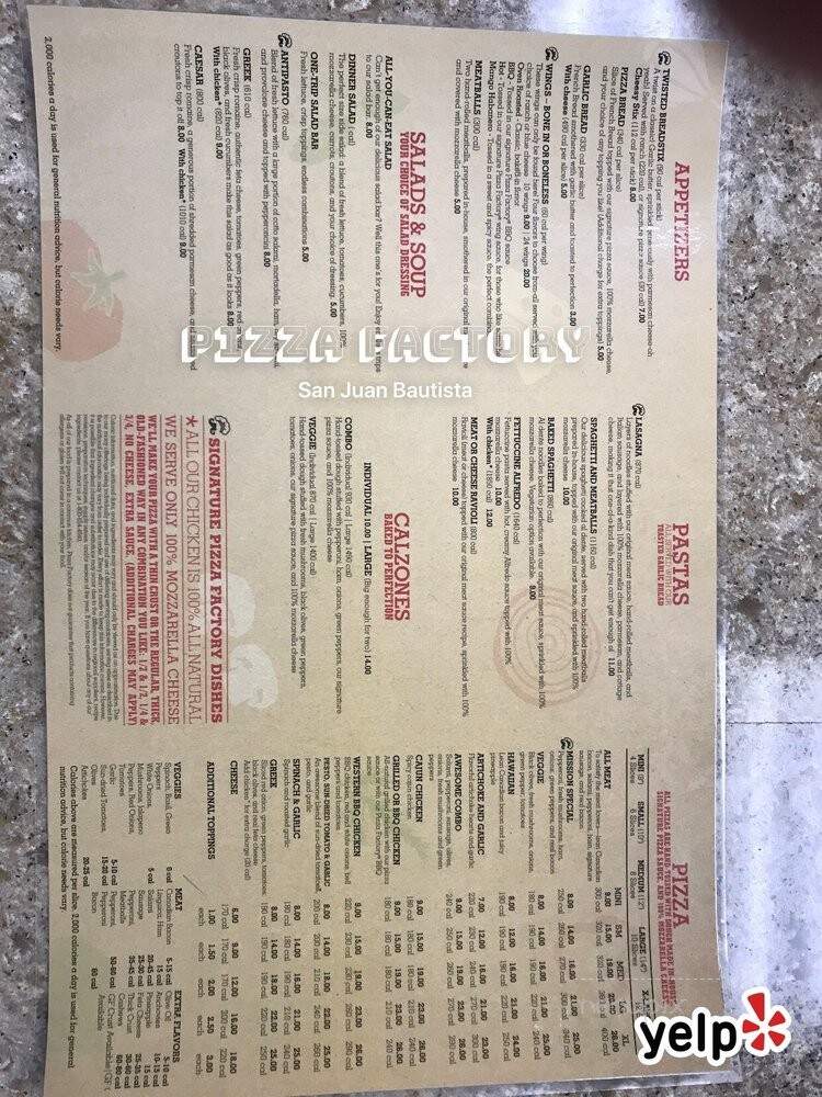 Pizza Factory - San Juan Bautista, CA menu_pic