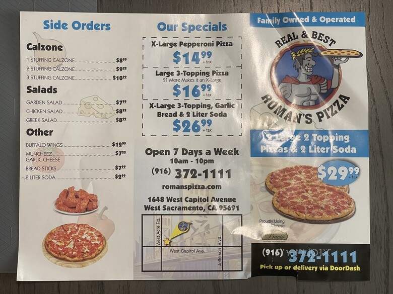 Roma Pizza - West Sacramento, CA menu_pic