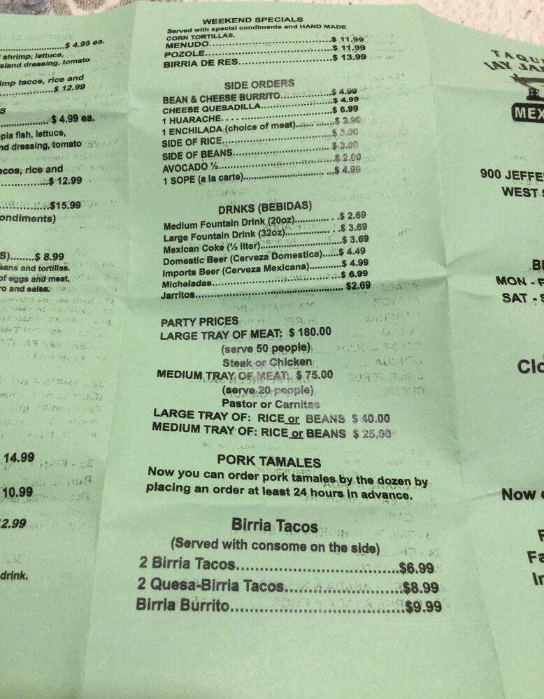 Taqueria Ay Jalico - West Sacramento, CA menu_pic