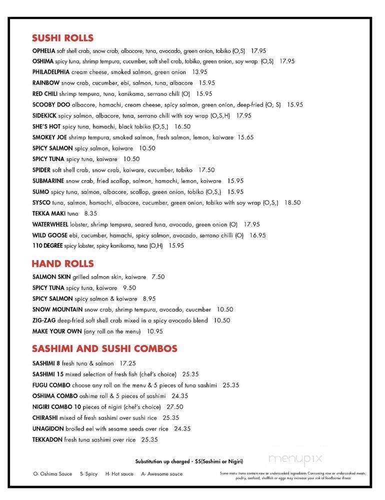 Oshima Sushi - Sacramento, CA menu_pic