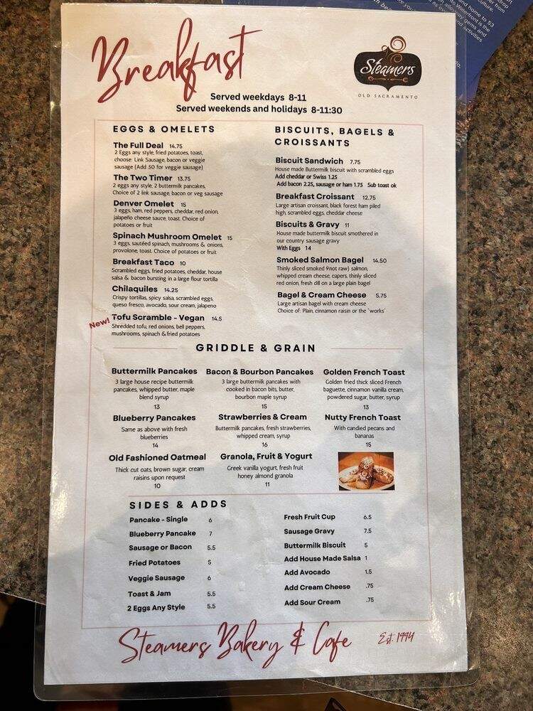 Steamers Cafe - Sacramento, CA menu_pic