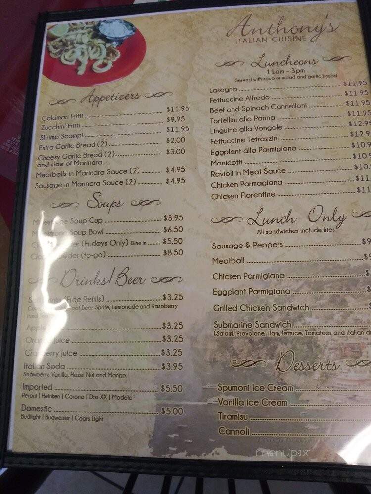 Anthony's Italian Cuisine - Sacramento, CA menu_pic