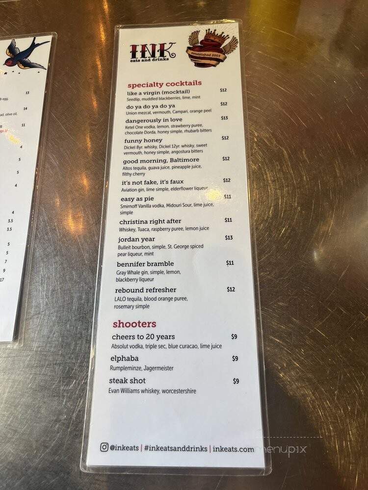 Ink Eats & Drinks - Sacramento, CA menu_pic