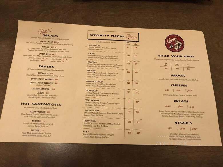 Luigi's Pizza Parlor - Sacramento, CA menu_pic