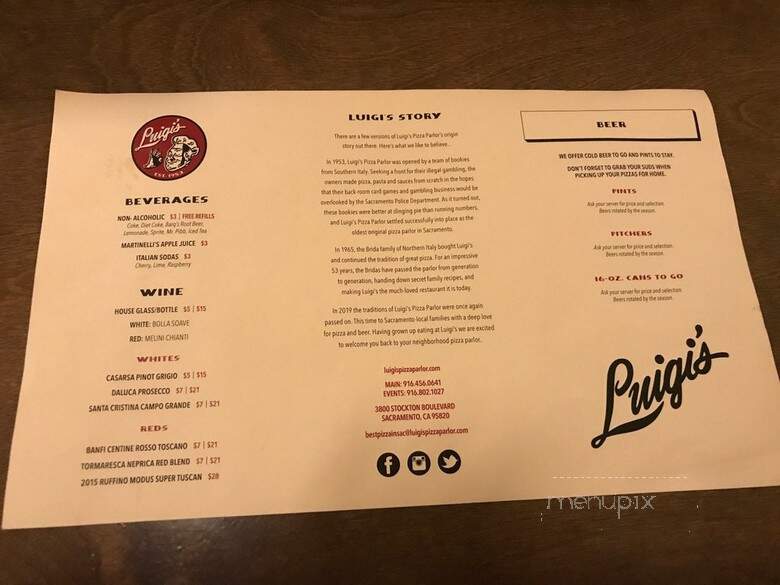 Luigi's Pizza Parlor - Sacramento, CA menu_pic