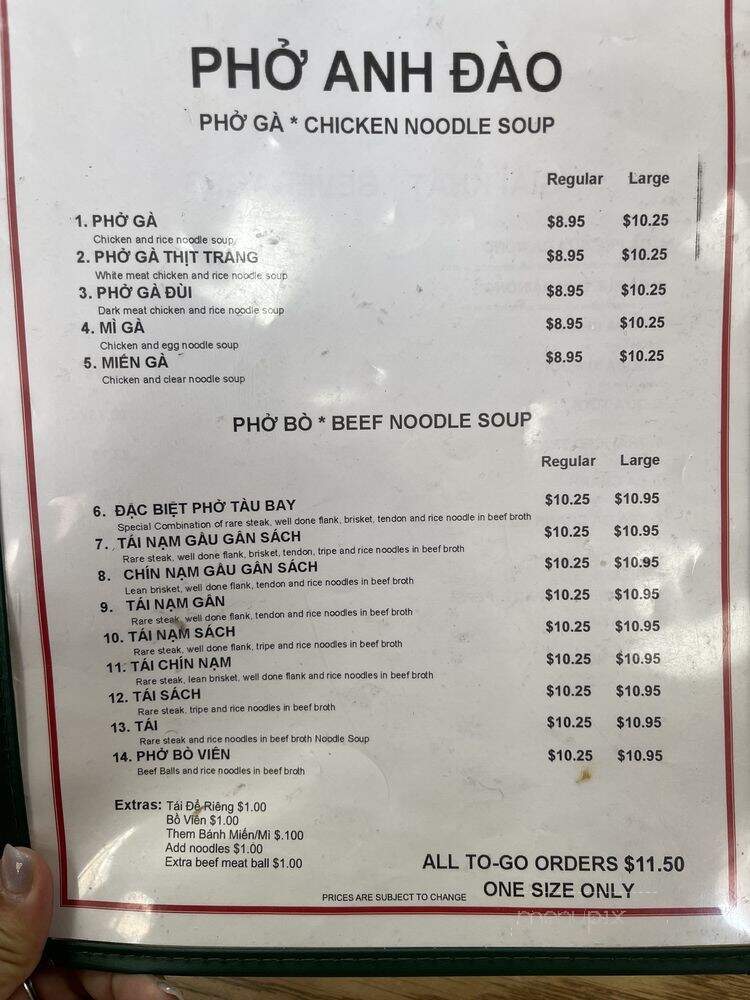 Tho Anh Dao - Sacramento, CA menu_pic