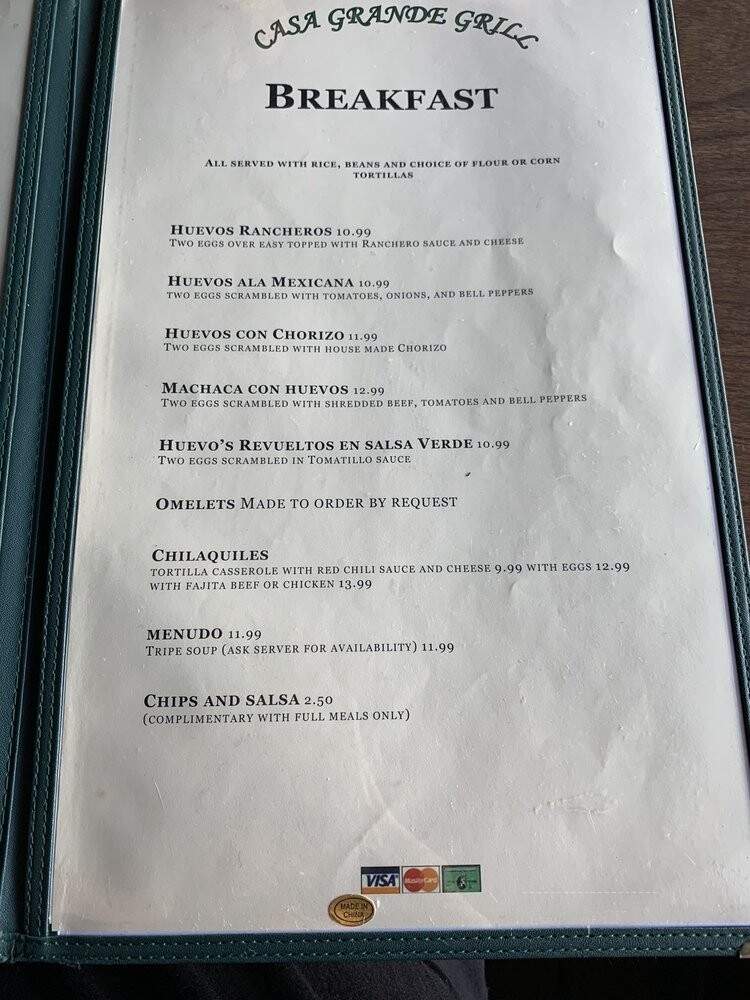 Casa Grande Mexican Bar - Tracy, CA menu_pic